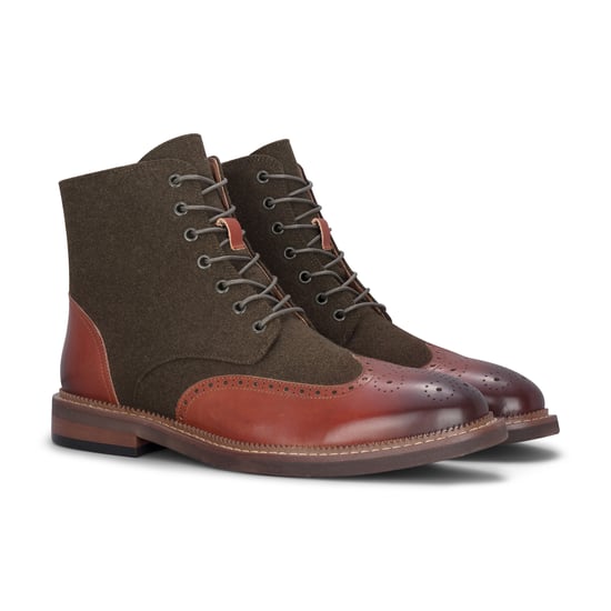 Justin Reess Heren Khaki Bruine Brogue Leren Enkellaarsjes - Clifford - Image 3