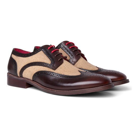 Justin Reess Heren Bruine Leren Canvas Detailing Brogue Schoenen - Cole - Image 3