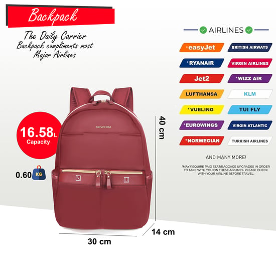 Backpack Rucksack 40 x 30 x 14 cm Red Underseat Travel Cabin Bag for Ryanair, Easy Jet - Image 2