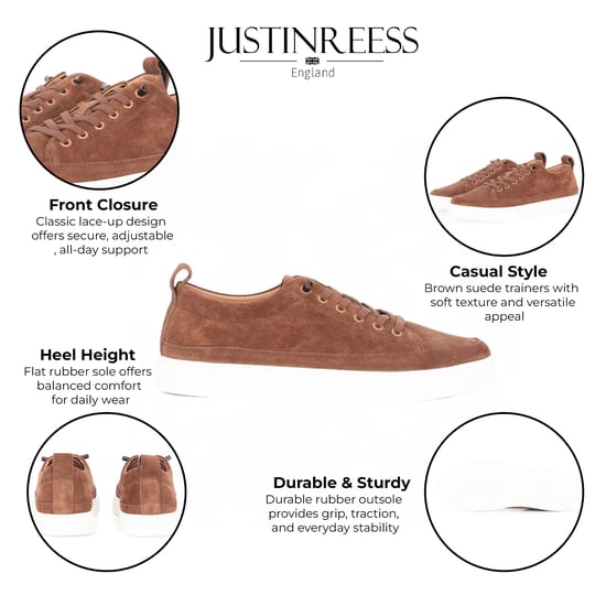 Justin Reess Mens Brown Suede Leather Trainers Sneakers - Josh - Image 2