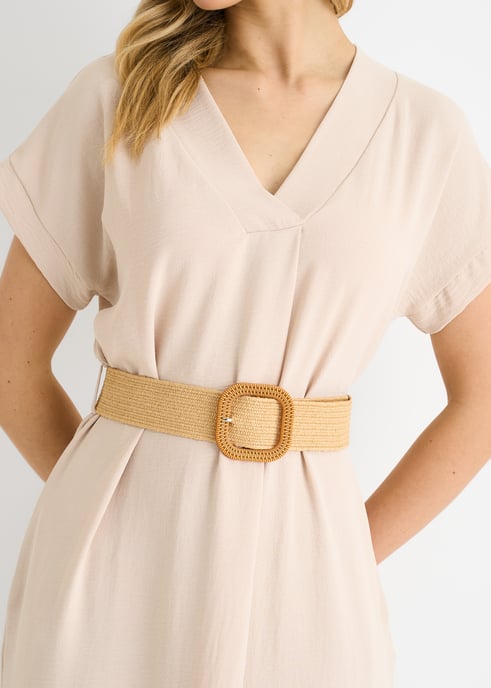 Beige Air Flow Belted Oversized Dress - Image 2