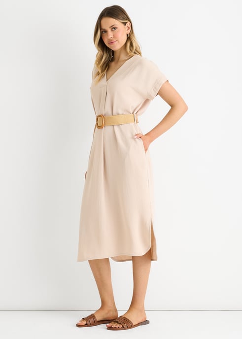 Beige Air Flow Belted Oversized Dress - Image 3