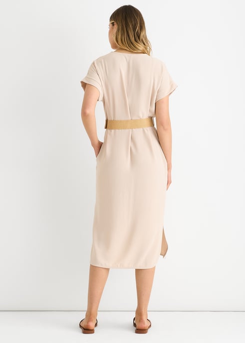 Beige Air Flow Belted Oversized Dress - Image 4