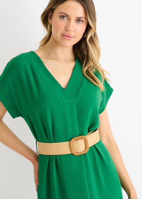 Green Air Flow Belted Oversized Dress - Image 2