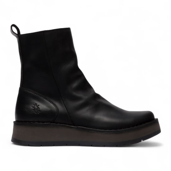 Fly London Womens Black Reno Leather Zip Up Platform Comfort Ankle Boots - Image 1