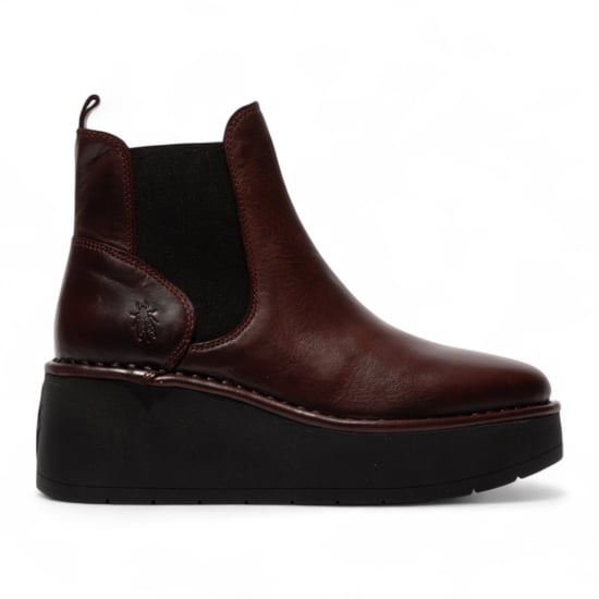 Fly London Womens Wine Red Hely Chelsea Leather Ankle Pull-On Platform Comfort Boots - Image 1