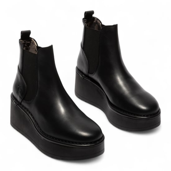 Fly London Dames Zwarte HELY268 Chelsea Leren Enkellaarsjes met Platform Comfort - Image 3