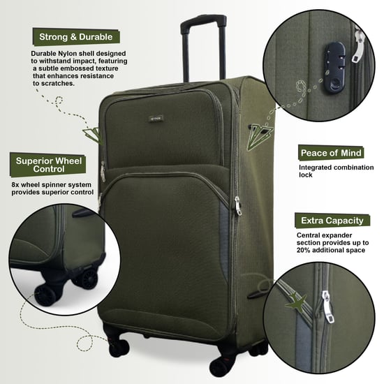 Expandable Soft Khaki Green Extra Large 8 Wheel Lightweight Suitcase Luggage Travel Bags - Image 3