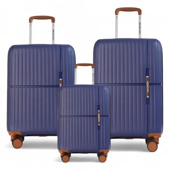 Hard Shell Navy Blue Strong Suitcase Set 8 Wheel Cabin Luggage Holiday Travel Case - Image 1