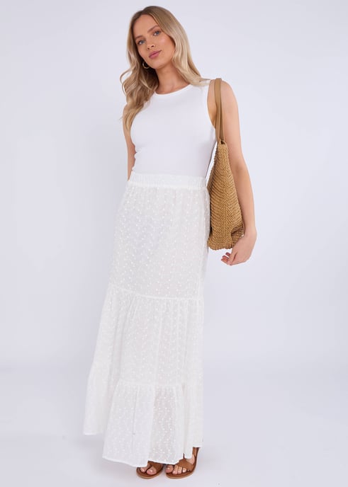 White Cotton Broderie Skater Maxi Skirt - Image 1