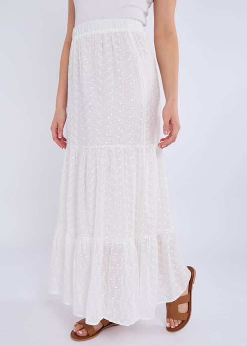White Cotton Broderie Skater Maxi Skirt - Image 2