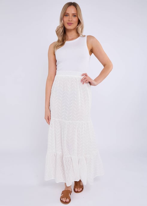 White Cotton Broderie Skater Maxi Skirt - Image 3