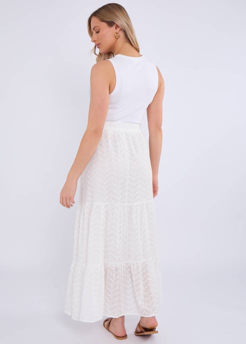 White Cotton Broderie Skater Maxi Skirt - Image 4