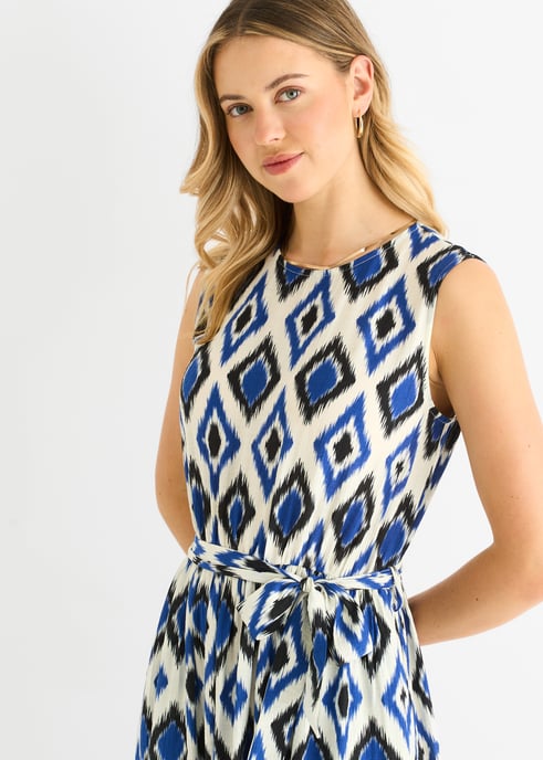 Blue Geo Print Elasticated Waist Midaxi Dress - Image 2