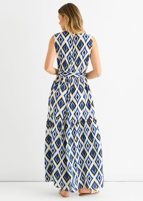 Blue Geo Print Elasticated Waist Midaxi Dress - Image 4