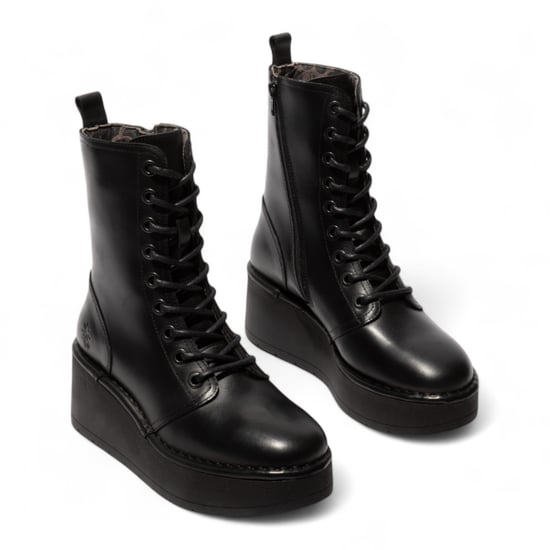 Fly London Dames Zwarte HAIT273 Leren Veterschoenen met Dikke Plateauzool - Image 3