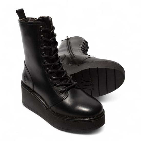 Fly London Dames Zwarte HAIT273 Leren Veterschoenen met Dikke Plateauzool - Image 5