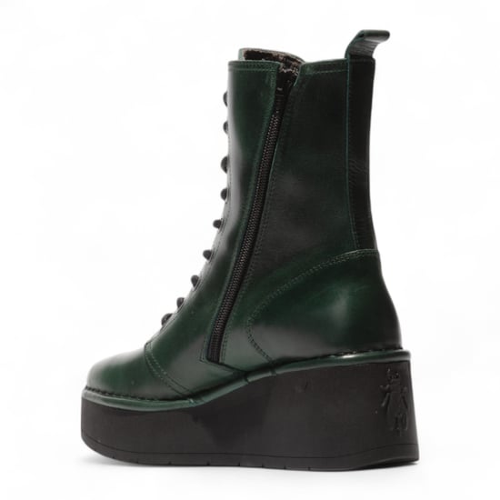 Fly London Womens Petrol Green Hait Leather Lace-up Chunky Platform Ankle Boots - Image 4