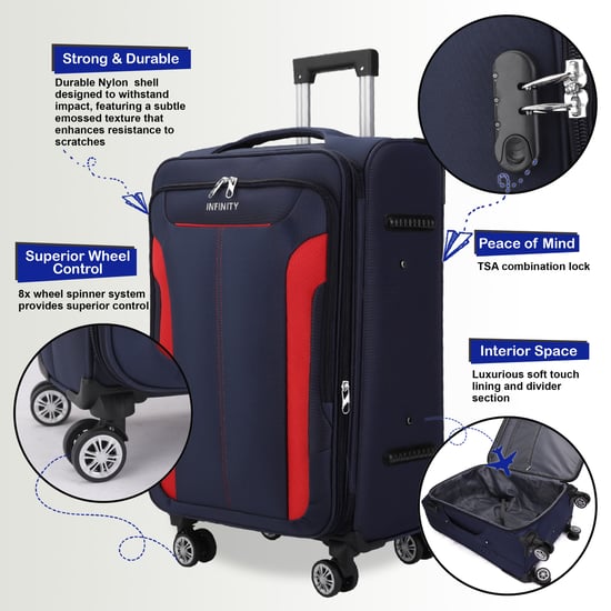 Soft Navy Cabin Suitcase Nylon 900D Suitable Integrated Lock for Easyjet, Ryanair, Wizzair - Image 3