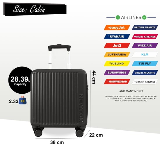 Hard Shell Cabin 44 x 22 x 38 cm Black TSA Secure Luggage Suitcase Suitable for Easyjet, Ryanair - Image 2
