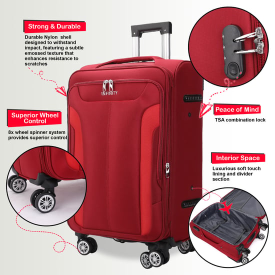 Soft Red Cabin Suitcase Nylon 900D Suitable Integrated Lock for Easyjet, Ryanair, Wizzair - Image 3