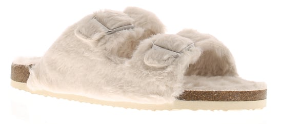 Kisses Womens Fluffy Slippers Mules Faux Fur Glee beige - Image 1
