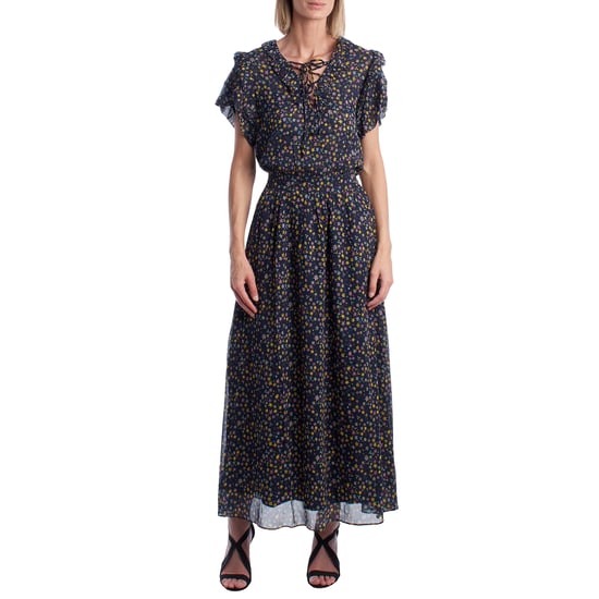 Women's Long Dress with Bow Neckline and Ruffles WJCF0402F - Image 1