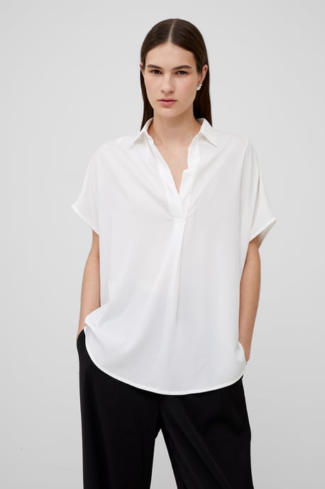White Crepe Oversized Short Sleeve Pullover Shirt - Image 1