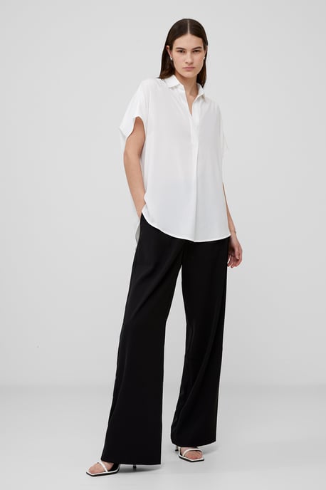 White Crepe Oversized Short Sleeve Pullover Shirt - Image 2