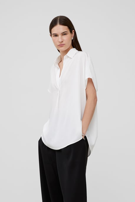 White Crepe Oversized Short Sleeve Pullover Shirt - Image 4