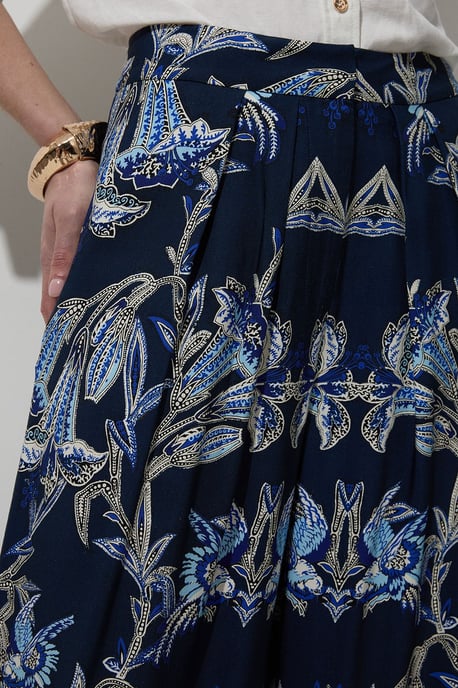 Viscose Linen Mirrored Floral Woven Straight Leg Trouser - Image 2