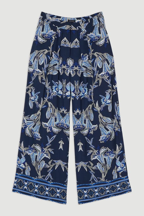 Viscose Linen Mirrored Floral Woven Straight Leg Trouser - Image 4