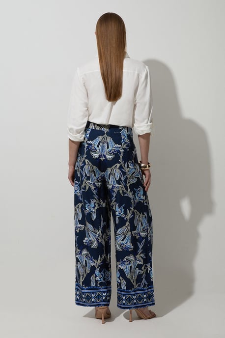 Viscose Linen Mirrored Floral Woven Straight Leg Trouser - Image 5