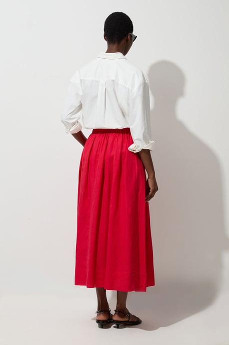 Viscose Linen Tie Waist Woven Full Midi Skirt - Image 4