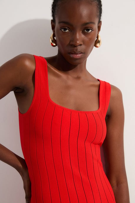 Compact Stretch Square Neck Knitted Flippy Dress - Image 2