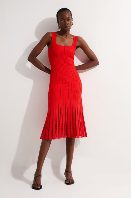 Compact Stretch Square Neck Knitted Flippy Dress - Image 3