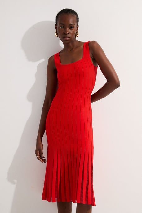 Compact Stretch Square Neck Knitted Flippy Dress - Image 5
