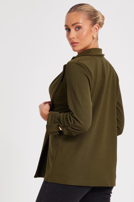 Khaki Ruched Sleeve Blazer - Image 3