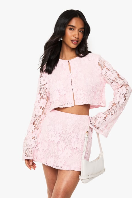 Petite Crochet Long Sleeve And Mini Skirt Co ord - Image 1