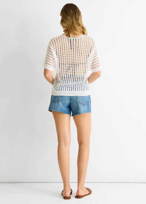 White Fish Net Heart Pattern Crochet Top - Image 4