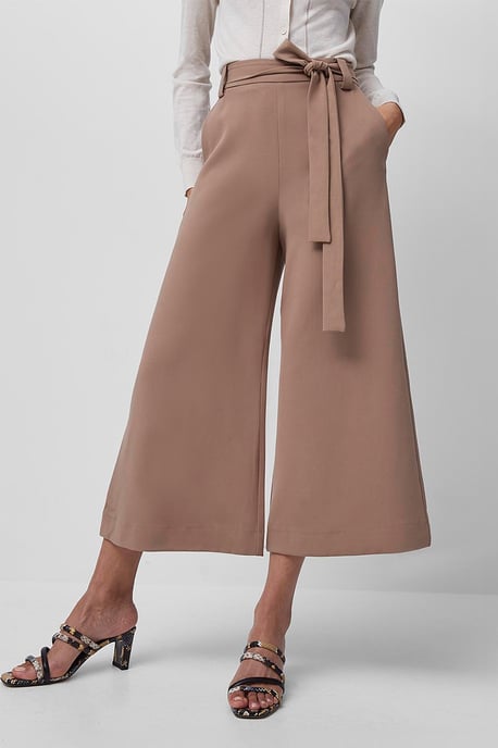 Brown Wide Leg Culottes With Self-Tie Belt - Image 1