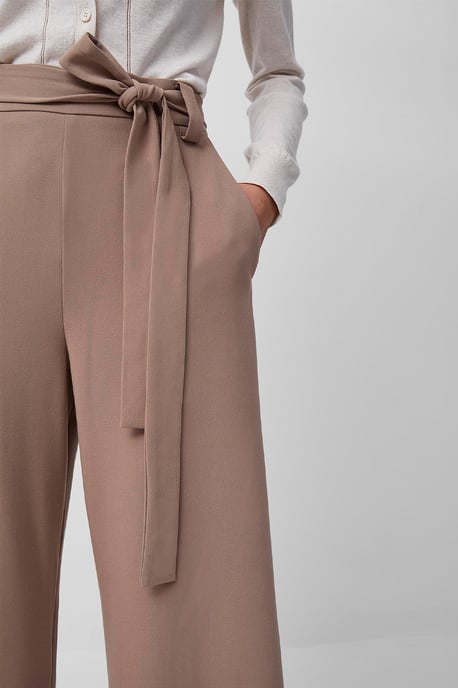 Brown Wide Leg Culottes With Self-Tie Belt - Image 2