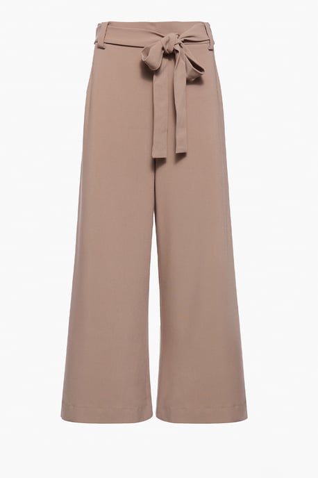 Brown Wide Leg Culottes With Self-Tie Belt - Image 4