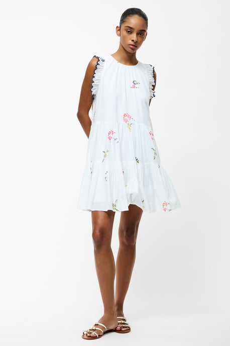 White Tiered Floral Print Ruffle Mini Dress - Image 4