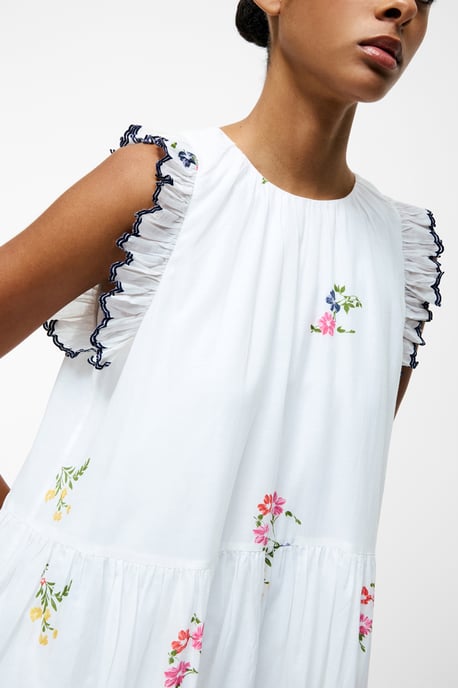 White Tiered Floral Print Ruffle Mini Dress - Image 6