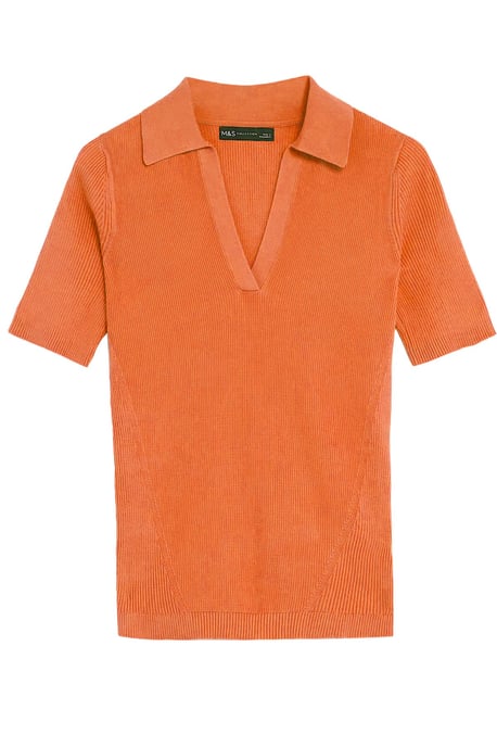 Ribbed Collared Short Sleeved Top - Image 1