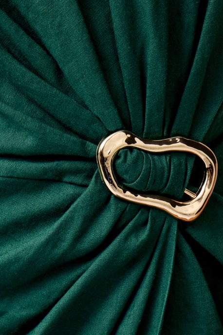 Green Linen Blend Draped Halter Midi Dress - Image 5