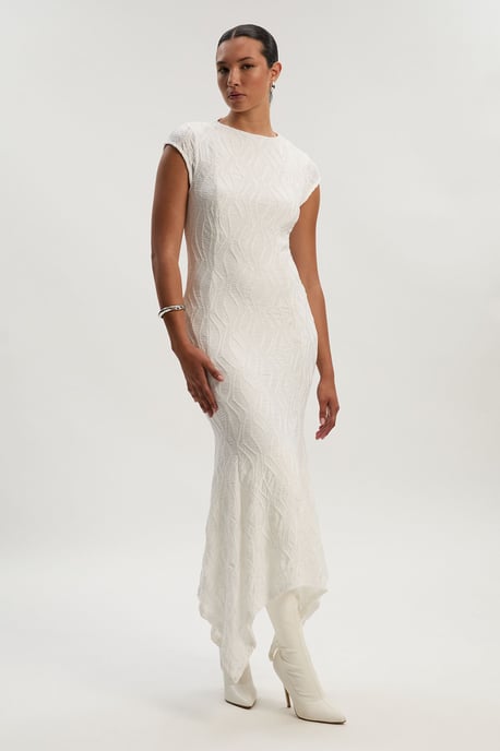 Textured Hanky Hem Short Sleeve Trim Detail Jersey Maxi Dress - Image 1