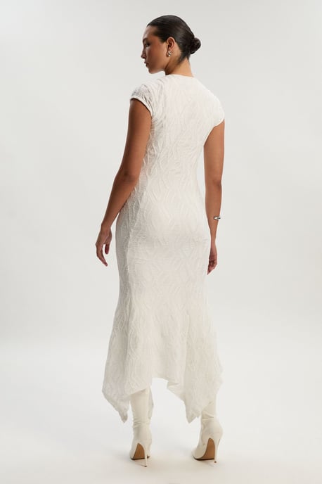 Textured Hanky Hem Short Sleeve Trim Detail Jersey Maxi Dress - Image 4
