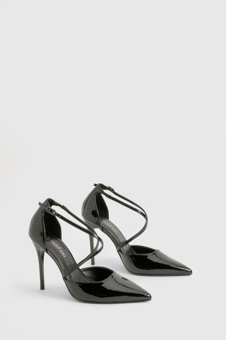 Patent Crossover Strap Court Shoes - Image 2